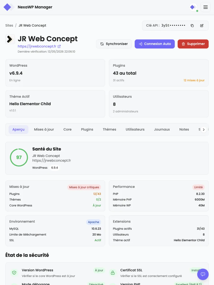 SaaS NexaWP Manager pour agences web
